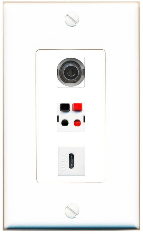 3.5mm SPEAKER USBC Wall Plate [White]