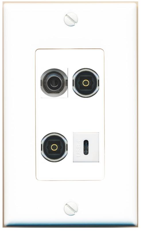 RiteAV 3.5mm 2 TOSLINK USBC Wall Plate [White]