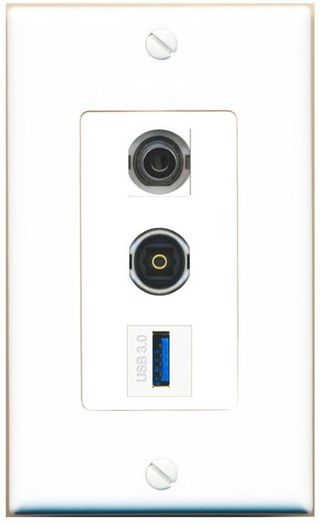 3.5mm TOSLINK USB-3 Wall Plate [White]