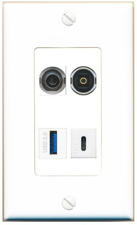 RiteAV 3.5mm TOSLINK USB-3 USBC Wall Plate [White]