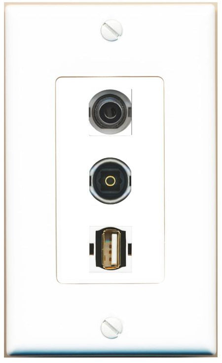 3.5mm TOSLINK USB2 Wall Plate [White]