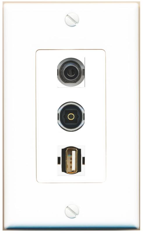 3.5mm TOSLINK USB2 Wall Plate [White]