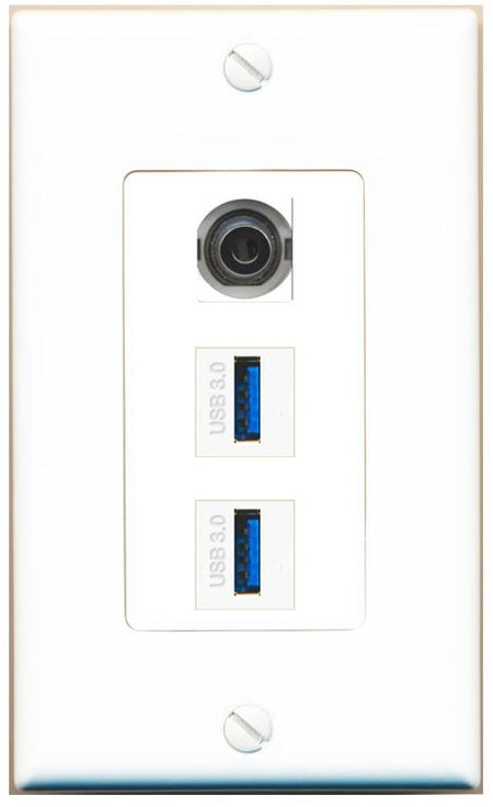 3.5mm 2 USB-3 Wall Plate [White]