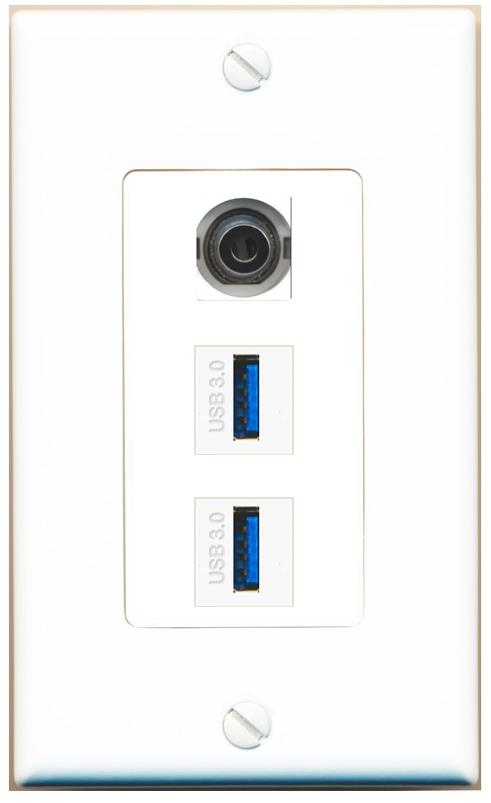 3.5mm 2 USB-3 Wall Plate [White]