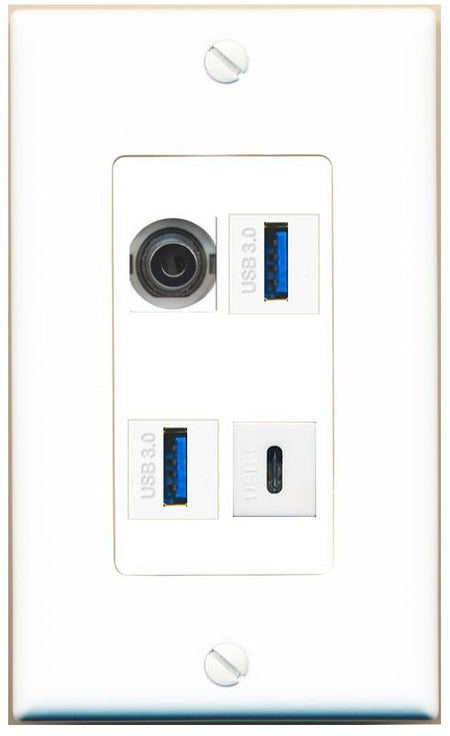 RiteAV 3.5mm 2 USB-3 USBC Wall Plate [White]