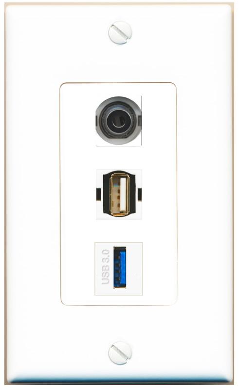 3.5mm USB-3 USB2 Wall Plate [White]