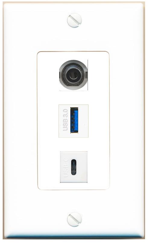 3.5mm USB-3 USBC Wall Plate [White]