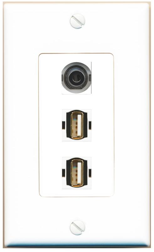 3.5mm 2 USB2 Wall Plate [White]