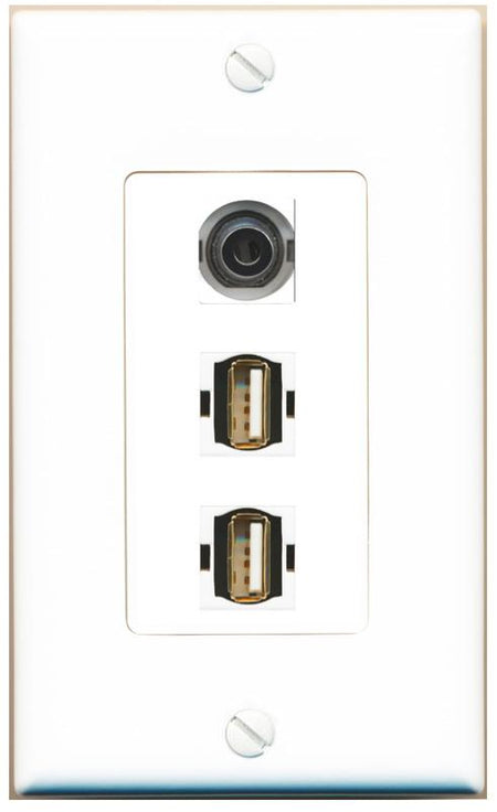3.5mm 2 USB2 Wall Plate [White]