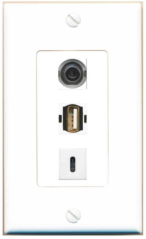 3.5mm USB2 USBC Wall Plate [White]