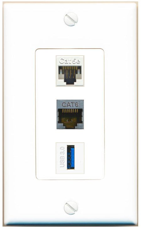 CAT5E CAT6-SHIELDED USB-3 Wall Plate [White]