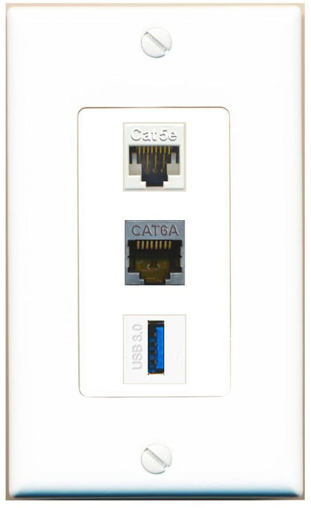 CAT5E CAT6A USB-3 Wall Plate [White]
