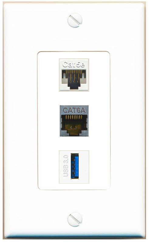 CAT5E CAT6A USB-3 Wall Plate [White]