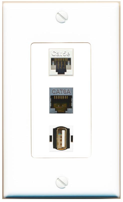 CAT5E CAT6A USB2 Wall Plate [White]