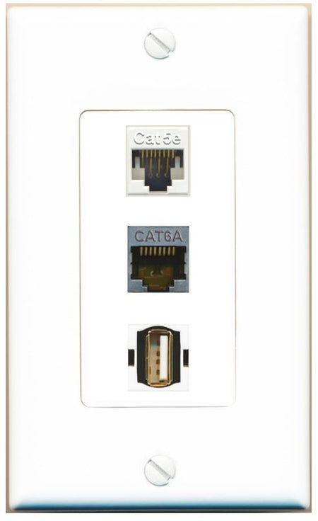 CAT5E CAT6A USB2 Wall Plate [White]