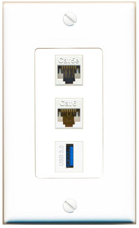 CAT5E CAT6 USB-3 Wall Plate [White]