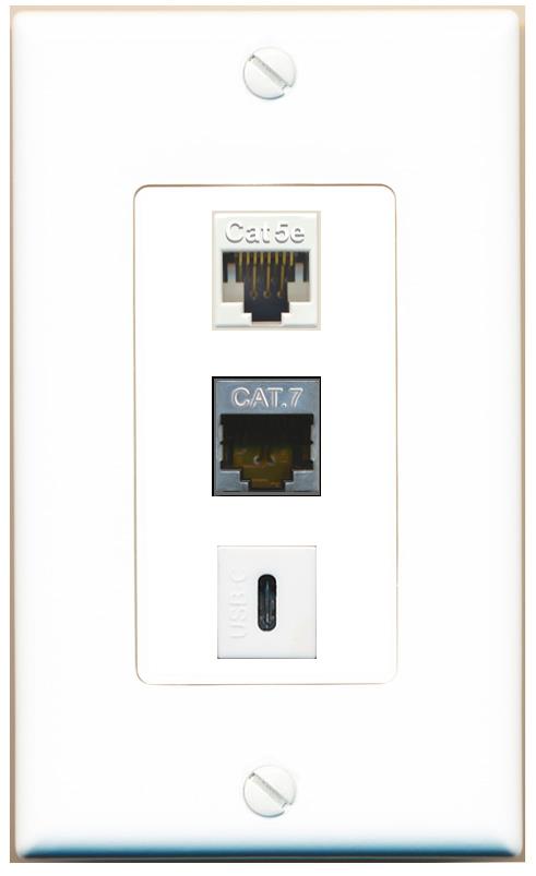 CAT5E CAT7 USBC Wall Plate [White]