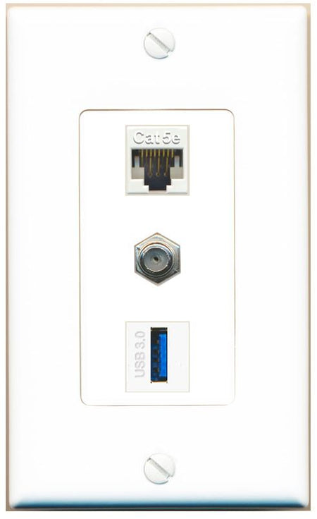 CAT5E COAX USB-3 Wall Plate [White]