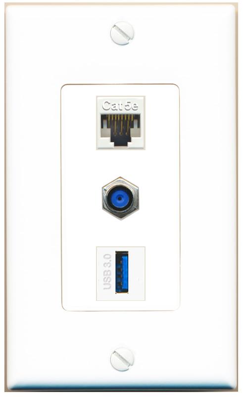 CAT5E F81 USB-3 Wall Plate [White]