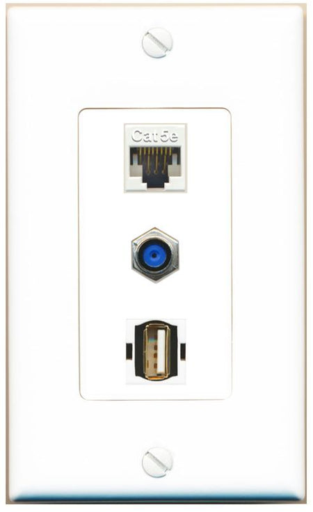 CAT5E F81 USB2 Wall Plate [White]