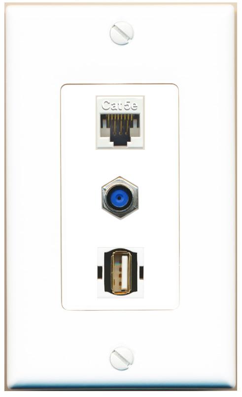 CAT5E F81 USB2 Wall Plate [White]