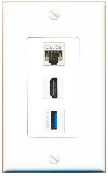 CAT5E HDMI USB-3 Wall Plate [White]