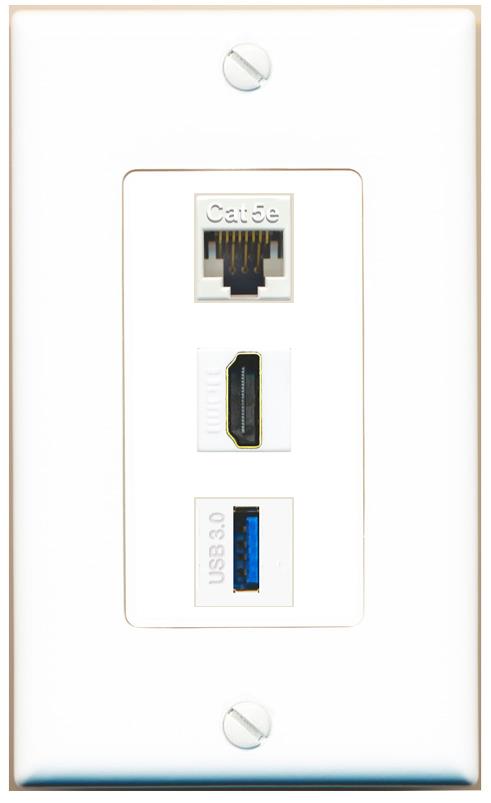CAT5E HDMI USB-3 Wall Plate [White]