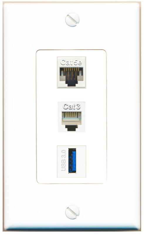 CAT5E PHONE USB-3 Wall Plate [White]