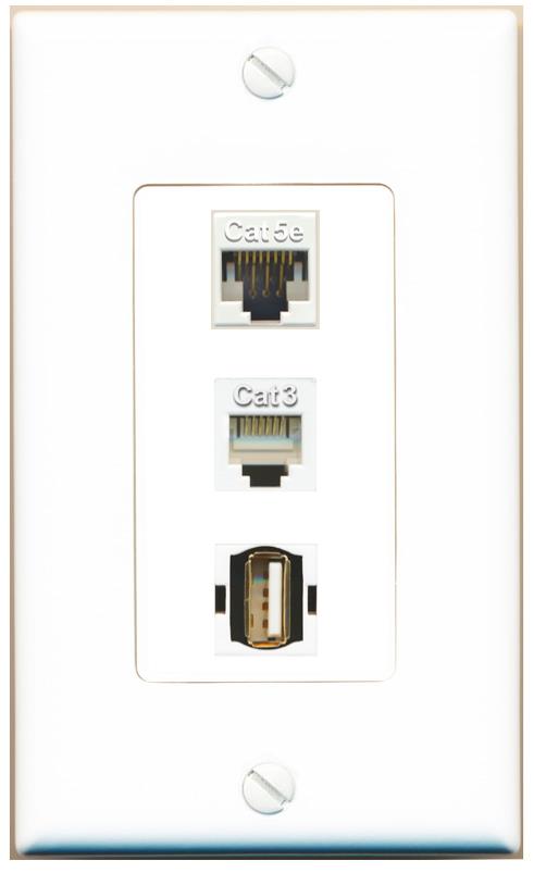 CAT5E PHONE USB2 Wall Plate [White]