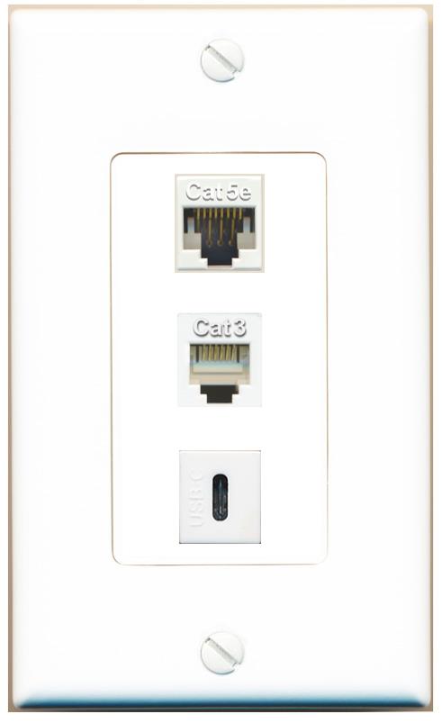 CAT5E PHONE USBC Wall Plate [White]