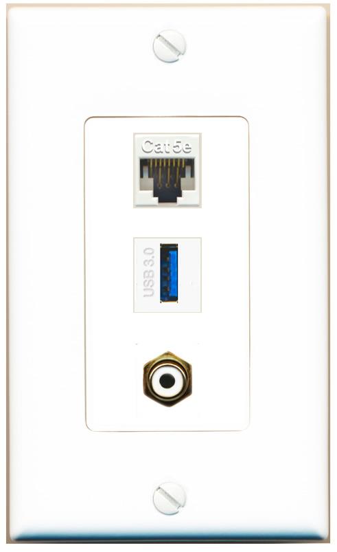CAT5E RCA-WHITE USB-3 Wall Plate [White]