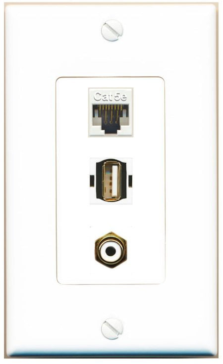CAT5E RCA-WHITE USB2 Wall Plate [White]