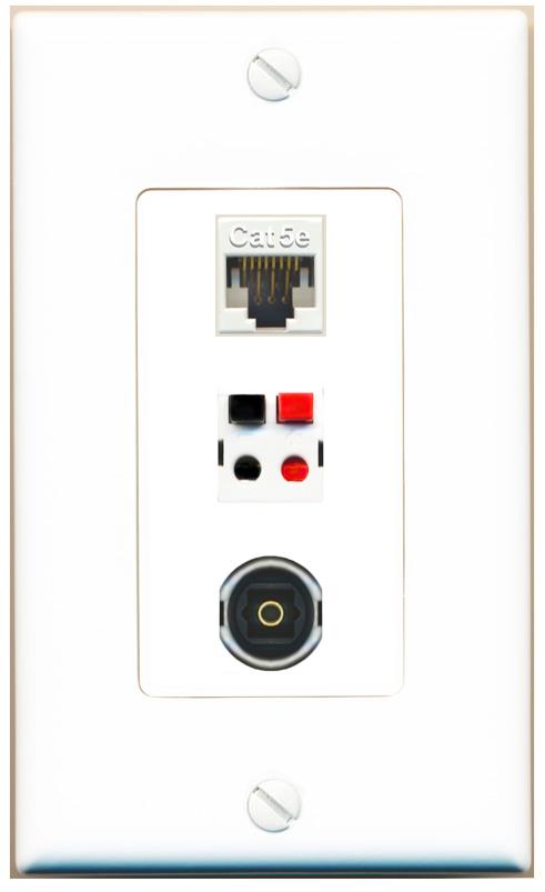 CAT5E SPEAKER TOSLINK Wall Plate [White]