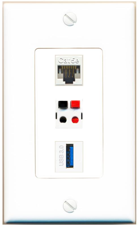 CAT5E SPEAKER USB-3 Wall Plate [White]