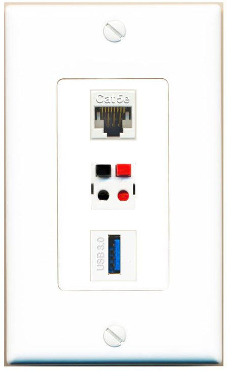 CAT5E SPEAKER USB-3 Wall Plate [White]
