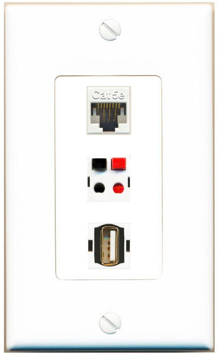 CAT5E SPEAKER USB2 Wall Plate [White]