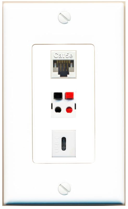 CAT5E SPEAKER USBC Wall Plate [White]
