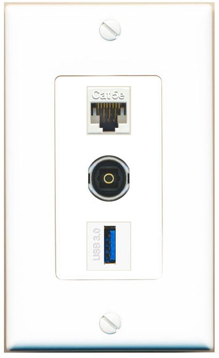 CAT5E TOSLINK USB-3 Wall Plate [White]