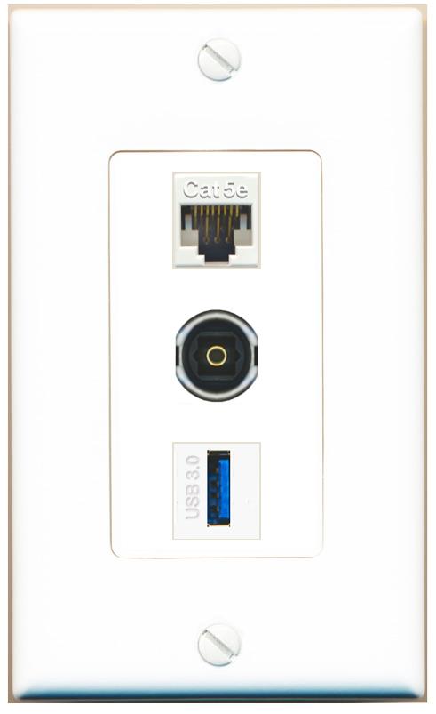 CAT5E TOSLINK USB-3 Wall Plate [White]