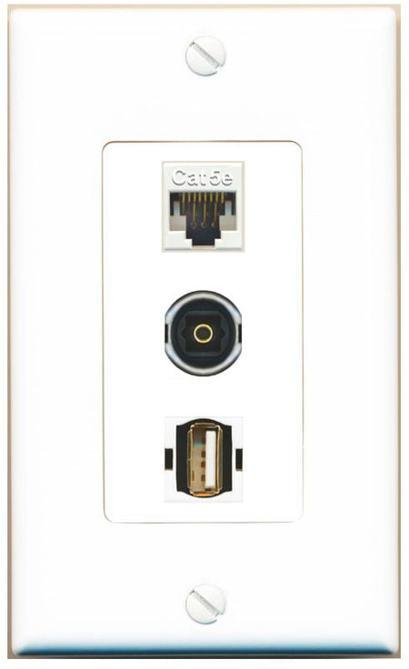 CAT5E TOSLINK USB2 Wall Plate [White]