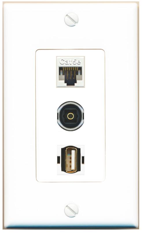 CAT5E TOSLINK USB2 Wall Plate [White]