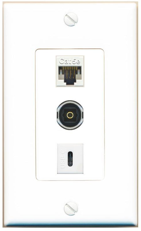 CAT5E TOSLINK USBC Wall Plate [White]