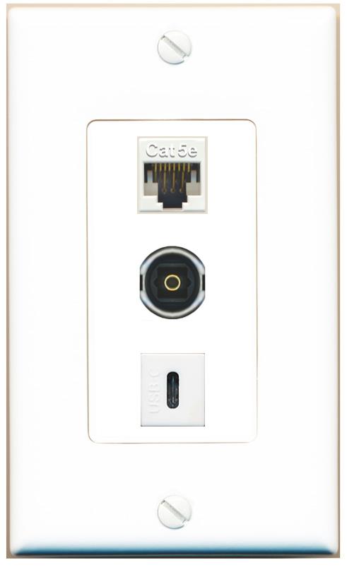 CAT5E TOSLINK USBC Wall Plate [White]