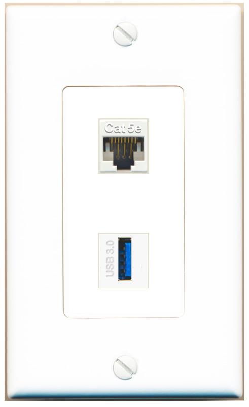 CAT5E USB-3 Wall Plate [White]
