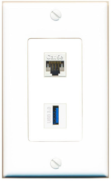 CAT5E USB-3 Wall Plate [White]