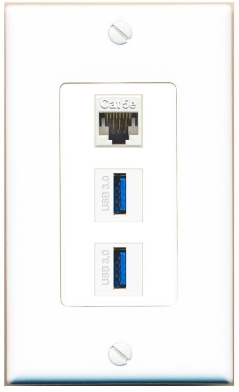 CAT5E 2 USB-3 Wall Plate [White]