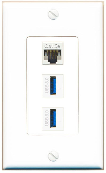 CAT5E 2 USB-3 Wall Plate [White]