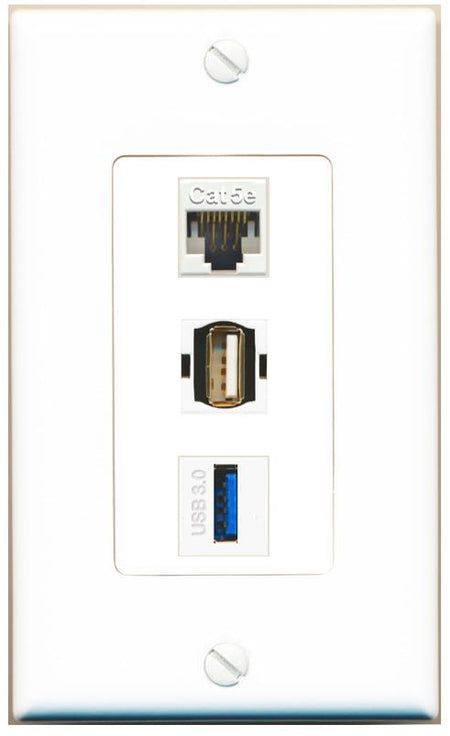 CAT5E USB-3 USB2 Wall Plate [White]