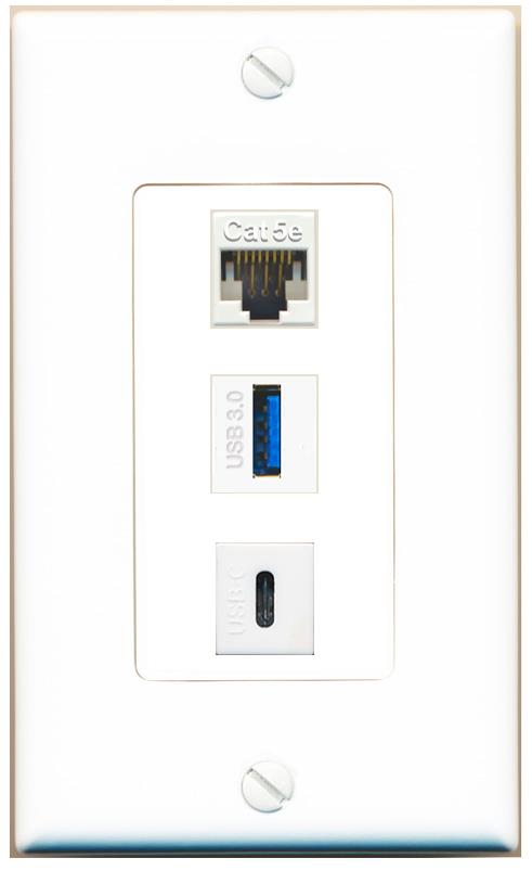 CAT5E USB-3 USBC Wall Plate [White]