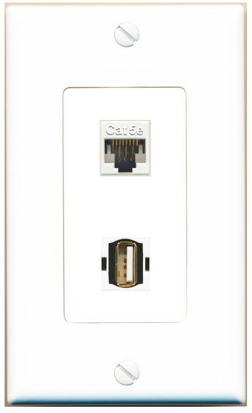 CAT5E USB2 Wall Plate [White]